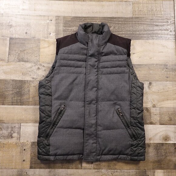 Hugo Boss Down Puffer Vest Men’s 40R Gray Wool Blend Quilted Full Zip Luxury